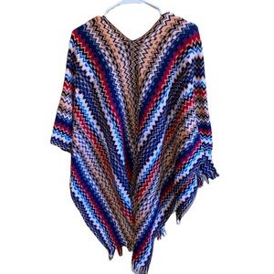 Missoni Zig-Zag Knitted Fringe Shawl Scarf / Wrap in Multi-color